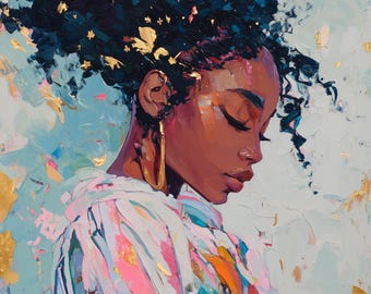 Black Fairy Art Print: Afrocentric Fantasy, Gold Accents
