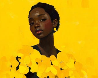 Black Girl Art Print: Mystical Joy, Elegant Floral Home Decor