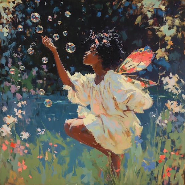 Black Girl Bubble Art Print: Elegant African American Home Decor
