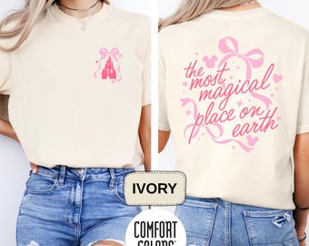 Comfort Colors® Disney Castle Coquette Bow T-Shirt, Happiest Mom On Earth Shirt, Disney Mama Tee, Mother's Day Gift, Disneyland Family Trip