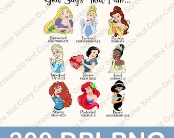 Princesses God Says I Am Png, Christian Kids Shirt Png, Retro Tshirt Design, Disney Princess Png, Ready to Print, Sublimation Design