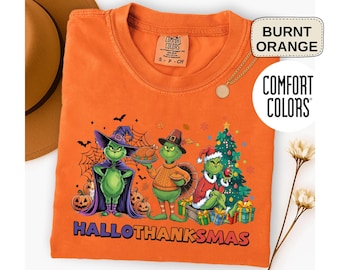 Comfort Colors® Happy HalloThanksMas Shirt: Funny Greench Halloween Thanksgiving Tee