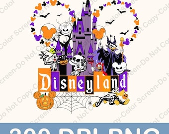 Vintage Disneyland Halloween All Characters Png, Mickey And Friends Halloween Png, Halloween Party, Disney Family Halloween Png