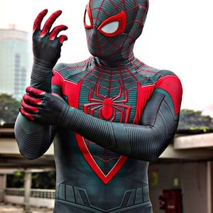 Spiderman Miles Morales Costume Halloween Cosplay Jumpsuit Outfit Fancy  Bodysuit