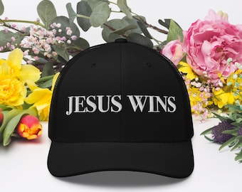 Gorra de camionero con la frase "Jesús gana" / Gorra con fe cristiana / Gorra de malla ajustable