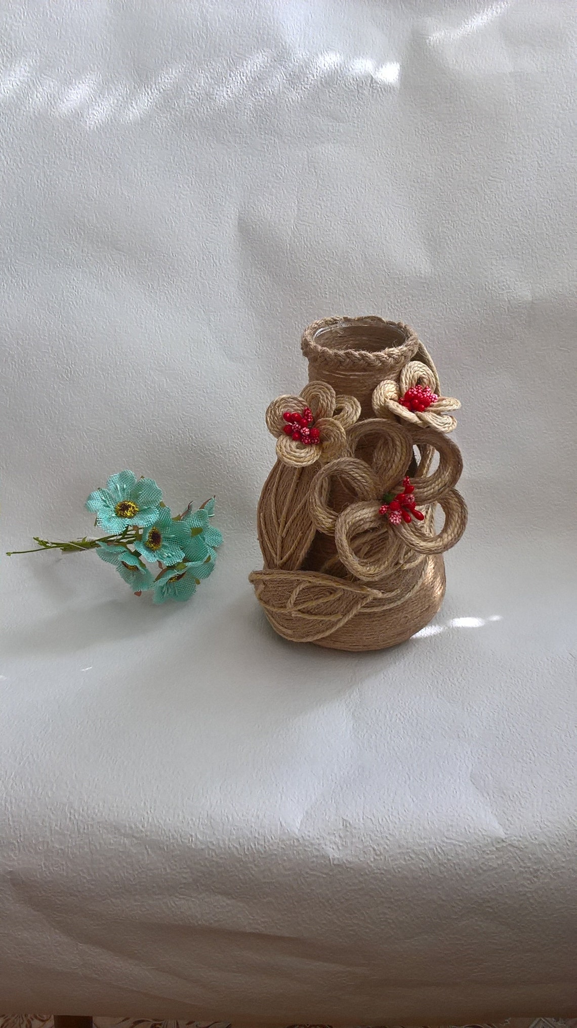 Vase of jute rope/Vase decor flower/Flowers of jute/Home Etsy