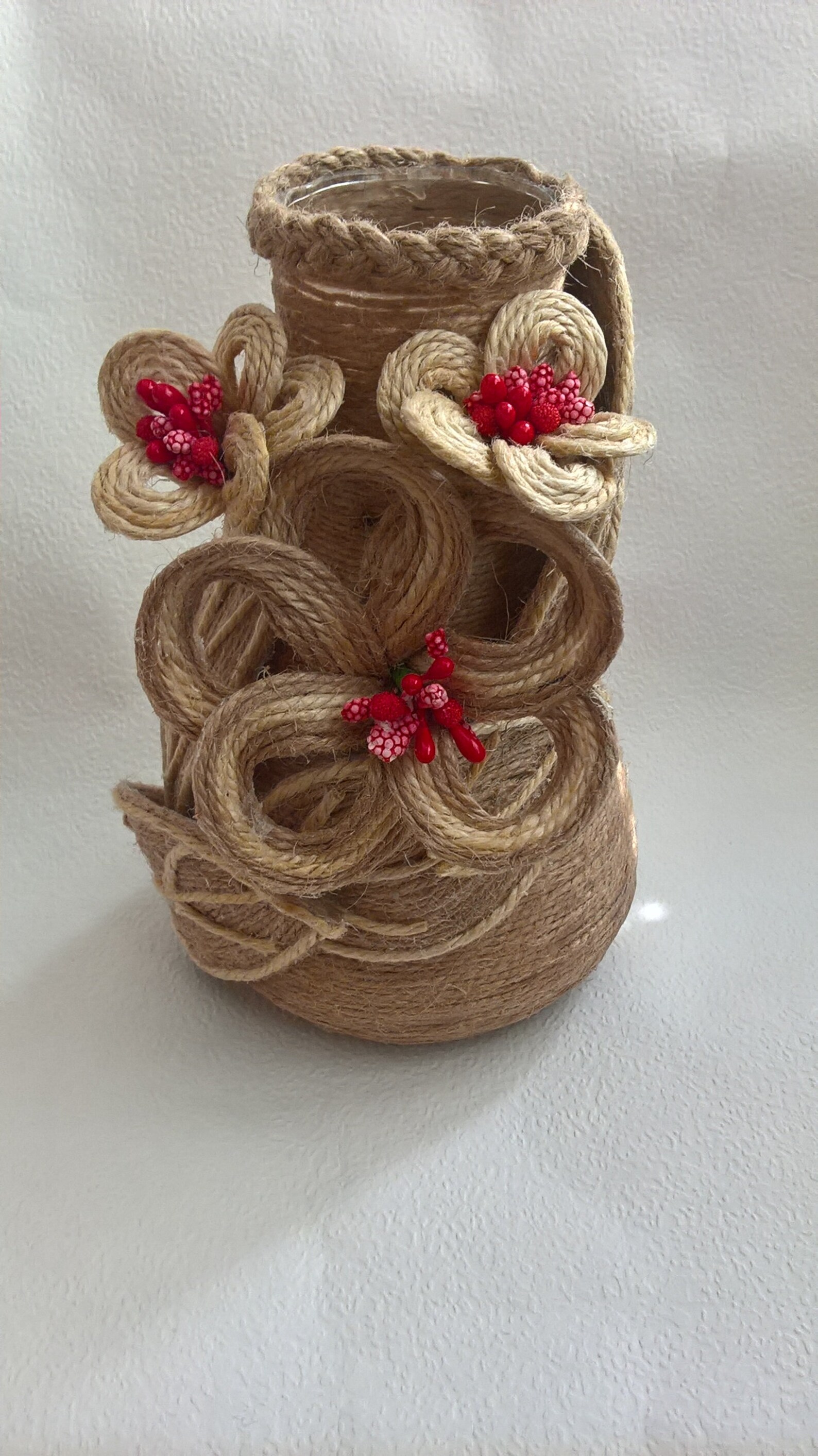 Vase of jute rope/Vase decor flower/Flowers of jute/Home Etsy