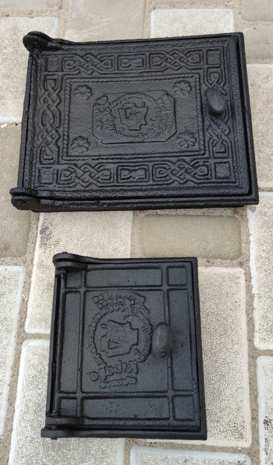 A Set of 2 Cast Iron Doors From an Old Stove. Metal Doors. Made in the
