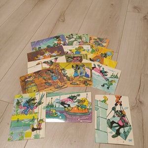 Imágenes de la caricatura soviética "¡Espera un momento!". Conjunto de 15 postales. Artista Rusakov. Arte. Impreso en Kiev, 1985. Regalo para niños.