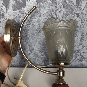 Vintage wall lamp-sconce tulip.Decorative crystal glass lampshade USSR. Home wall decor, night light. Home/Room Night Lighting, Cabin Lights