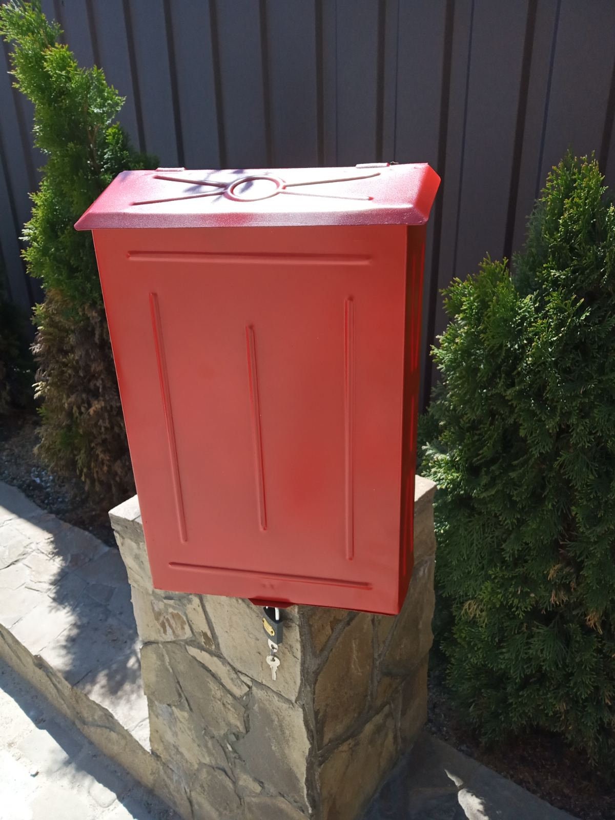 Red Metal Mailbox. Soviet Wallmounted Mailbox for Letters and