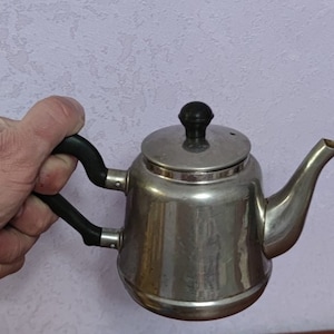 Antique metal teapot.Soviet coffee pot with nickel coating.Retro 1970s.Collectible vintage teapot.Antique stainless steel teapot.
