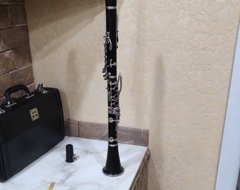 Antique black clarinet. Clarinet in original case. Musical instrument - Clarinet Tilburg. Musical instruments of China. Musician gift.