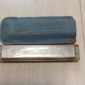 Original harmonica in a case. German Harmonica Bandmaster. Vintage musical mouth instrument. 1970s. Gift idea