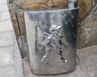 Vintage Ukrainian Stainless Steel Flask with Hunter Engraving