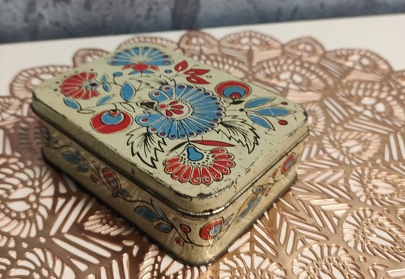 Colorful metal rectangular box.Flower painting.Or… - image 3