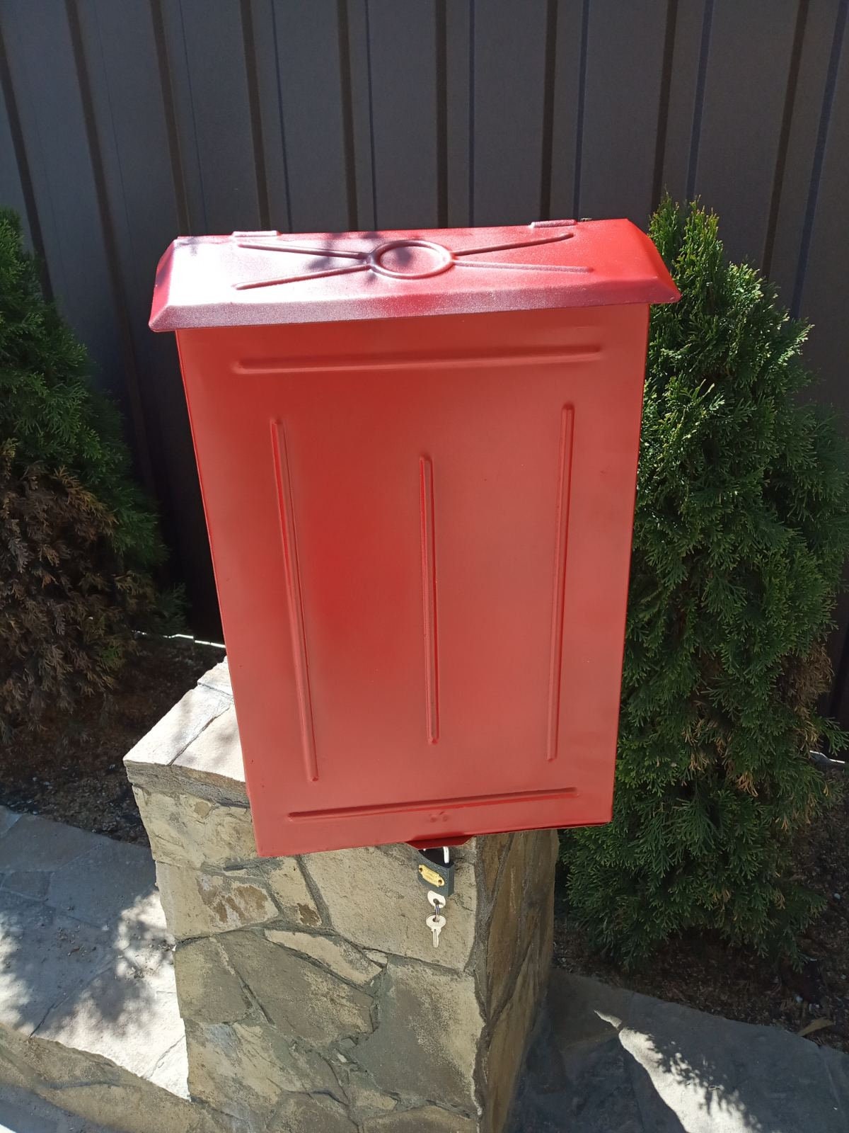 Red Metal Mailbox. Soviet Wallmounted Mailbox for Letters and