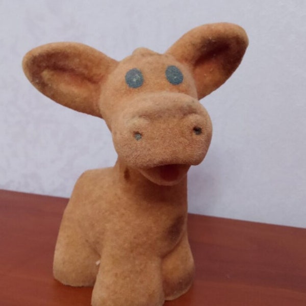 Soft toy donkey made of polyamide. Very rare soviet donkey toy. The foam of the Soviet donkey. Made in the USSR in the 1970s.