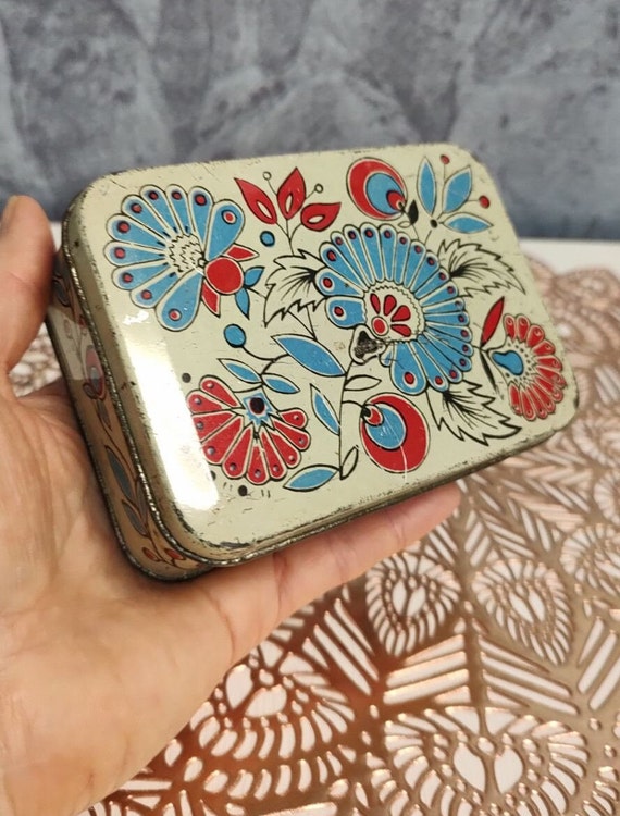 Colorful metal rectangular box.Flower painting.Or… - image 1