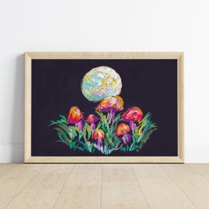 Print, Moonlit Mushrooms, Mushroom Art Print, Lunar Art, Floral Mushroom Art, Wall Art, Home Decor, Botanical Art Print