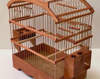 Cage à oiseaux en bois faite main : canari, pinson, perruche
