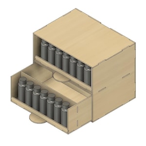 Hobby paint rack with drawer | Up to 35mm diameter paint | Laser cut files | Modular | 2D DXF SVG files | Glowforge
