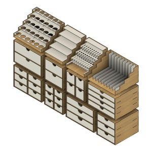 Configurable premium modular desktop organizer | 9 Different modules | 3mm, 4mm, 5mm and 6mm | Modular | 2D DXF SVG CDR files | Glowforge