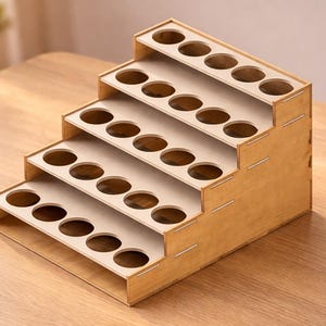 Estante compacto para pinturas: archivos cortados con láser (DXF, SVG, PDF) / Almacenamiento pequeño para pinturas de hobby Ak Vallejo
