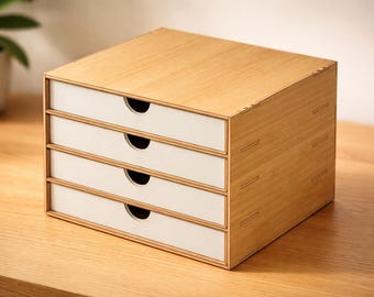 4-Drawer Wide Hobby Organizer: Laser Cut Files (DXF SVG PDF) | Desk Parts Storage Box
