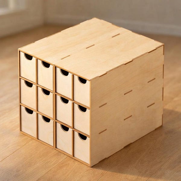 Kallax 12-Drawer Insert: Laser Cut Files (DXF SVG PDF) | Ikea Kallax Small Parts Storage