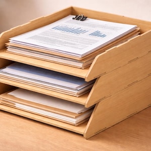 Składana tacka na papier – format A4: pliki wycinane laserowo (DXF SVG PDF) | Drewniany organizer na dokumenty na biurko