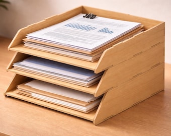 Stackable Paper Tray – A4 Size: Laser Cut Files (DXF SVG PDF) | Wood Desk Document Organizer