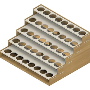 Configurable hobby paint rack | 30cm width | 3mm, 4mm, 5mm,6mm options | Laser cutting files | Modular | 2D DXF SVG PDF files | Glowforge