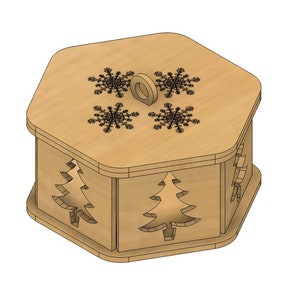 Hexagon Christmas Wooden Gift Box | Laser cut | 2D DXF template files | Glowforge
