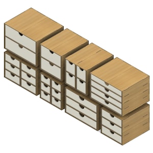 Configurable hobby organizer drawer Bundle | 8 Types | Laser cutting files | 3mm, 4mm, 5mm, 6mm options | Modular | 2D DXF files | Glowforge