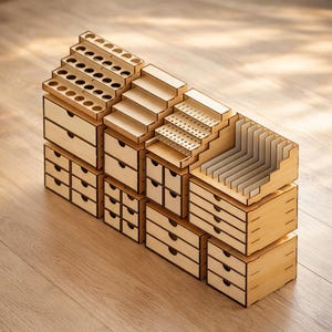 Modular Desk Organizer Bundle: Laser Cut Files (DXF SVG PDF) | Hobby Workbench Storage
