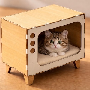 テレビ猫ベッド：レーザーカットペットベッドの設計図（デジタルファイル）