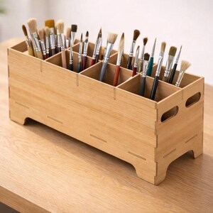 Large Brush Holder: Laser Cut Files (DXF SVG PDF) | Wide Art Tool Desk Organizer