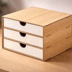 Wide Desk Drawer Organizer – 3 Drawers: Laser Cut Files (DXF SVG PDF) | Hobby Workbench