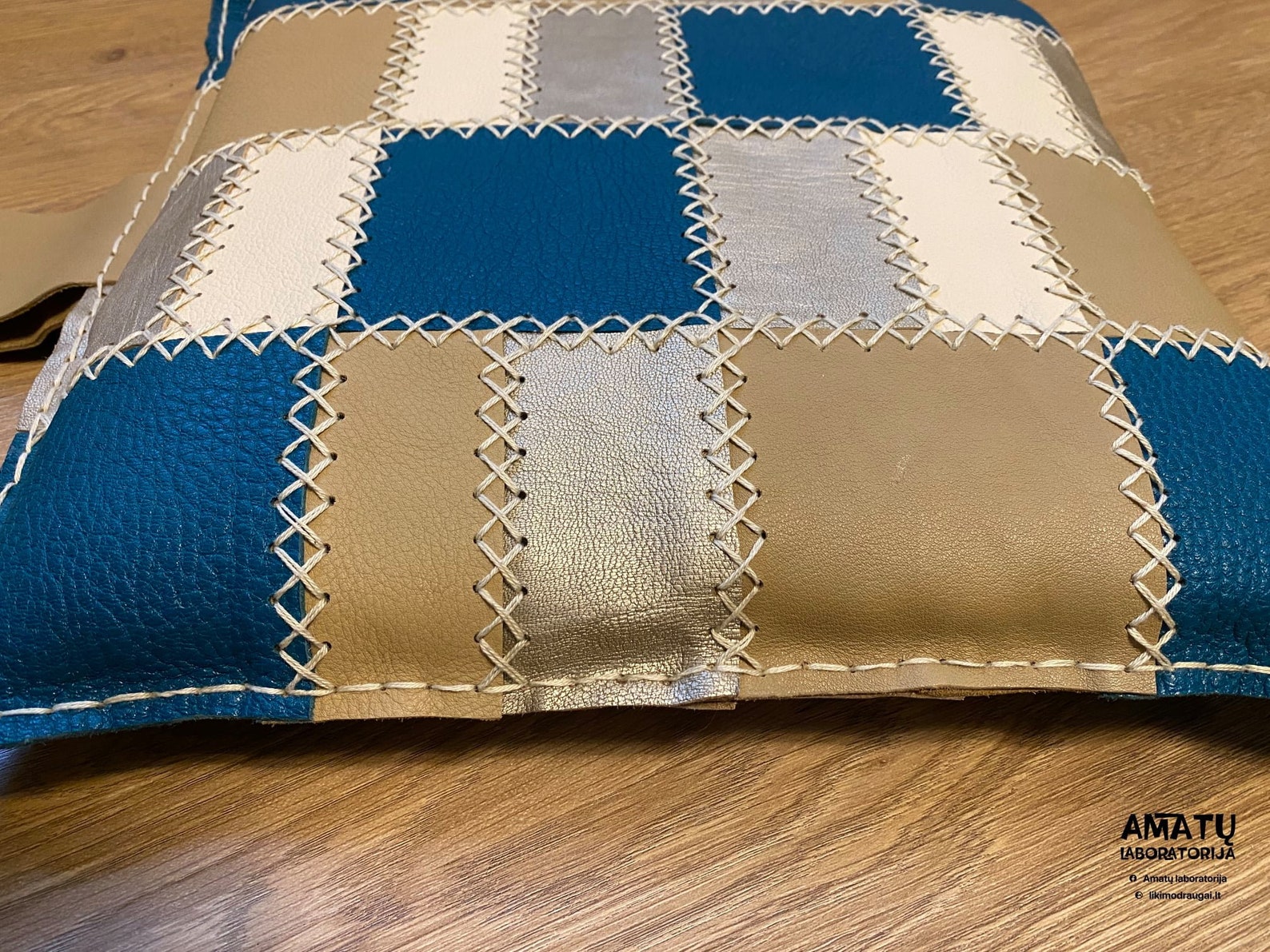 Leather Chair Cushion Teal/beige Etsy UK