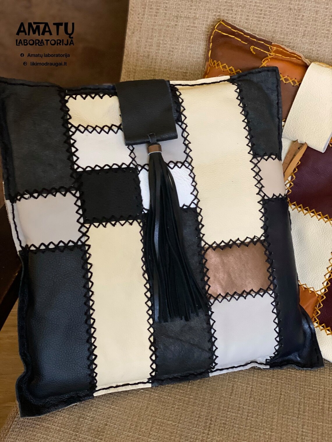 Leather Chair Cushion Black/baige Etsy