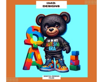 Autism Awareness Bear PNG, Colorful Spectrum Art (Digital Download)