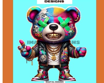 Street Style Teddy Bear PNG: Plush Illustration (Digital Download)