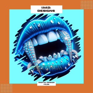 Blue Neon Lips PNG: Trendy Lip Gloss Clipart (Digital Download)