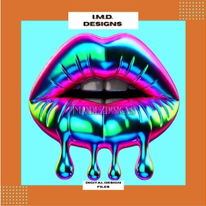 Dripping chrome lips clipart, lip gloss clipart, stylish neon lips png, urban style lips png, trendy lips graphics, lips digital design