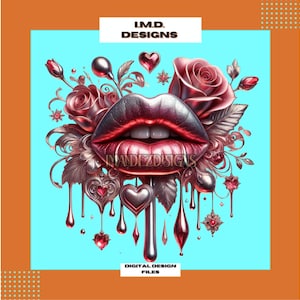 Floral Valentine Lips PNG: Drip Style Graphics (Digital Design)