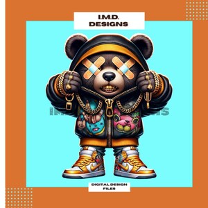 Mode-Teddybär png, Streetstyle-Plüsch, digitaler Download Bär, druckbarer Teddybär, Teddybärillustration, digitaler Teddybär png