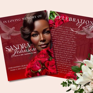 Elegant Memorial Program Template: 4-Page Obituary (Canva Editable, PDF)