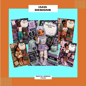 Diverse Girls Composition Notebook Covers PNG Bundle (Digital Download)