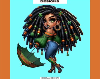 St. Patrick Chibi Girl Clipart: Black Woman PNG (Digital Download)